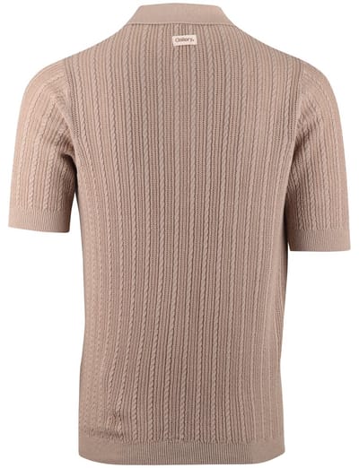 Polo Mos Mosh beige structuurtje korte mouw doorknoop