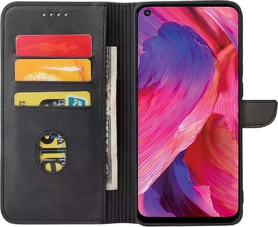 Geschikt voor Oppo A54 5G Telefoonhoesje Kunstleer met Magnetisch lipje en Pasjeshouder Book Case met Klepje - Zwart - Smartphonica geschikt voor Oppo A54 5G