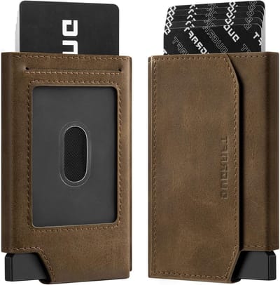 Credit Card Holder voor Mannen, Metalen Kaartenhouder met RFID Bescherming en ID Venster, Geschikt voor 5-8 Kaarten, Minimalistisch Ontwerp in Geel en Groen