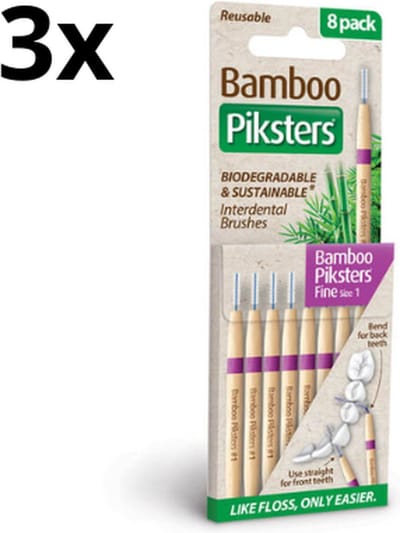 Piksters Bamboe Rechte Ragers - Maat 1 - Fijn Paars - 3 x 8 stuks - Voordeelverpakking