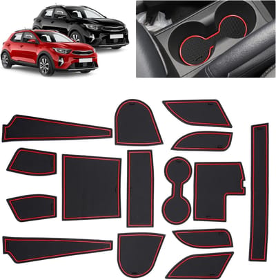 Non-slip rubberen matten voor center console, bekerhouder en deurgroeven - Geschikt voor Kia Stonic 2018-2025, GT-Line S, ideaal voor bescherming en grip