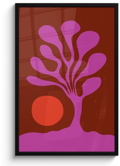Poster in lijst - Fotolijst 60x90 cm - Posters - Boom - Paars - Cirkel - Vloeiend - Posterlijst zwart - Decoratie - Wanddecoratie woonkamer - Muurdecoratie slaapkamer