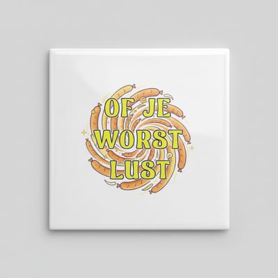 Grappige “Of Je Worst Lust” Keramische Tegel 15x15 cm – Humoristische Hollandse Worst Design | Uniek Keuken & Woondecoratie Cadeau