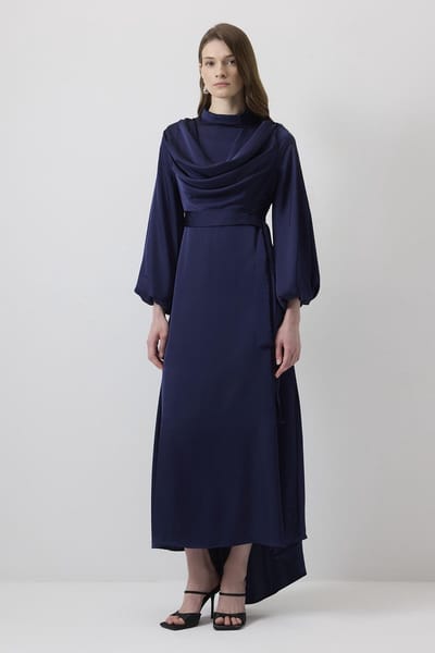 Touché Privé - Gedrapeerde satijnen jurk - Marine - Dames