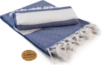 ARTG® Hamamzz - Hamamdoek - Original Marmaris De Luxe - Donkerblauw/Wit - 100 x 180 cm - AR056