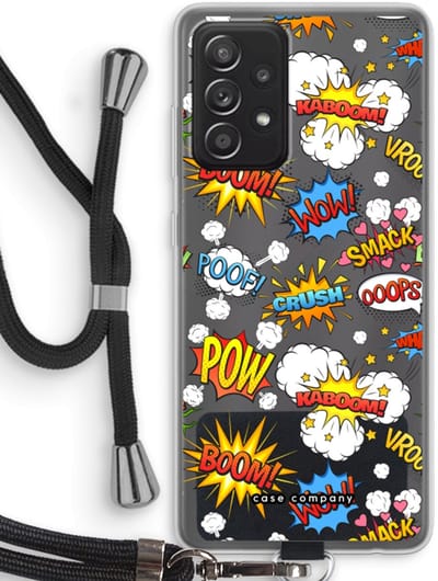Case Company® - Hoesje met koord geschikt voor Samsung Galaxy A52s 5G hoesje met Koord - Pow Smack - Telefoonhoesje met Zwart Koord - Bescherming aan alle Kanten en Over de Schermrand