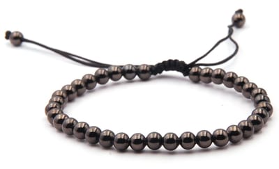 Kralenarmband met 5mm metalen kralen gun metal op nylonkoord met schuifknoop