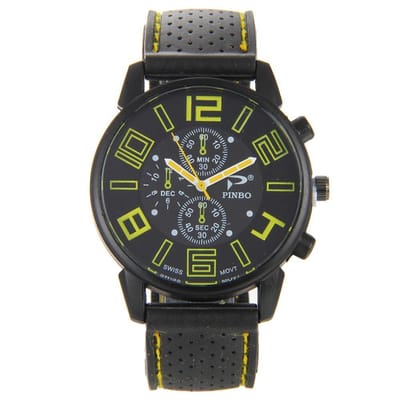 Fako® - Herenhorloge - Pinbo - GT Deluxe - Geel