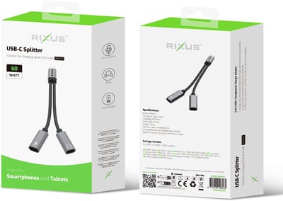 Rixus RXMU71 USB-C Splitter 15cm Space Gray
