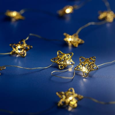 Micro LED string met bronzen sterren - 190 cm lang - 20 LED's