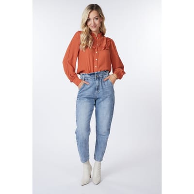 EsQualo Blouse Ruffles Structured Fabric Autumn Glaze Größe: 42 | Longsleeves Outlet | Damen