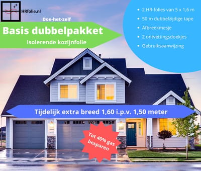 HR Isolerende Raamfolie/Kozijnfolie Dubbelpakket - Warmtebesparend & Condensvrij - Geluiddempend - 2 Folies van 5.00 x 1.60 meter breed (16 m²)