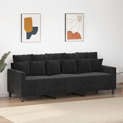 Vidaxl Canapé 3 Places, Noir, 180 Cm, Rembourré en Velours