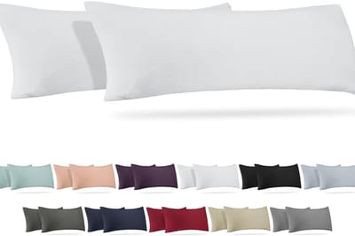 Famanu - Set van 2 kussenslopen, 40x145 cm - 165 g/m², hoofdkussensloop, 100% jerseykatoen, zachte kussenhoezen, met ritssluiting (40x145-Wit)