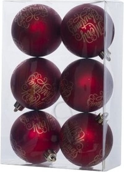 6x Rode kunststof kerstballen 6 cm - Tekst - Onbreekbare plastic kerstballen - Kerstboomversiering rood