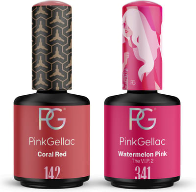 Pink Gellac Gellak Set - Manicure Set met 2 x 15ml Kleuren - 142 Coral Red - 341 Watermelon Pink - Voordeelbundel Gelnagellak - Gel Nagellakset voor Thuis