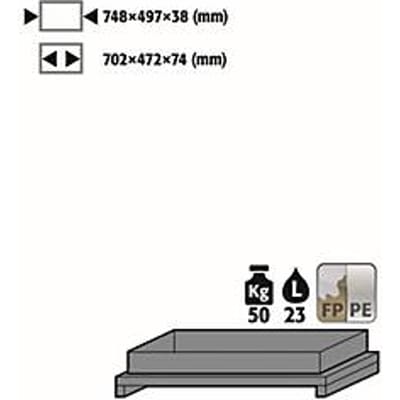 Standaard lade voor asecos veiligheidskasten van de series Q30, Q90 en S90, polypropyleen, grijs, B 749 x D 505 x H 107 mm, 22 l, tot 50 kg