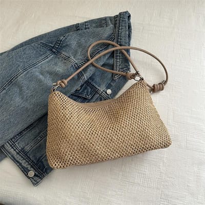 Handgemaakte Geweven Tas voor Dames Nieuwe Stijl Mode Retro Stro Geweven Tote Bag Casual Grote Capaciteit Schoudertas voor Dames black