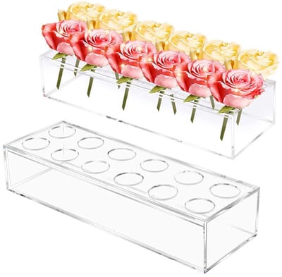 Dailygoods - Moderne bloemenhouder, rechthoekige bloemenvaas en bloembak van acryl, rechthoekig middenstuk voor eettafel, kantoor, tafeldecoratie, bruiloft, desktop party decoratie