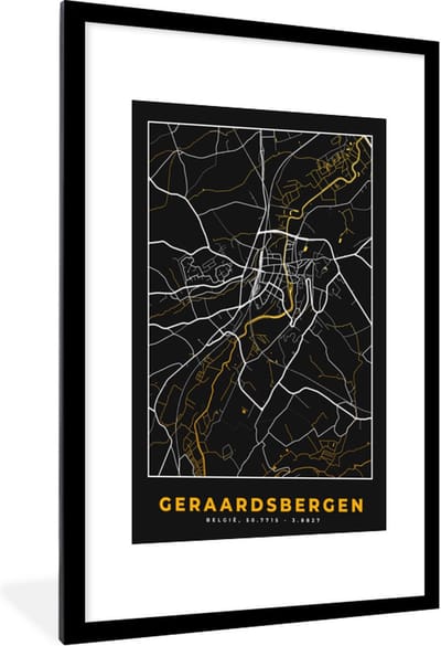 Fotolijst incl. Poster - Stadskaart - Goud - Geraardsbergen - Plattegrond - Kaart - 60x90 cm - Posterlijst
