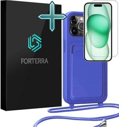 Hoesje Geschikt voor iPhone 14 Pro Pashouder Case Siliconen Hoes Met Koord Met Screenprotector - Hoes Geschikt voor iPhone 14 Pro Met Telefoonkoord Hoesje Back Cover Met Pasjeshouder - Felblauw