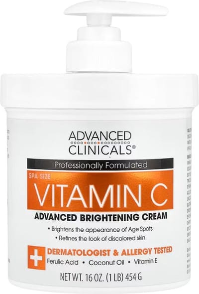Advanced Clinicals - Vitamine C Crème - Huidverhelderende Gezichts- en Lichaamscrème - Anti-Pigmentvlekken, Anti-Rimpel, Hydraterend - 454g