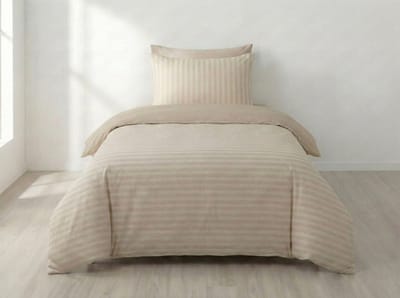 Blanche & Nuit Dekbedovertrek 140x220 - Inclusief 1 Kussensloop - Hotel Chique Satijn Streep - Strijkvrij (Oeko-Tex) - Beige