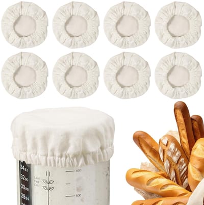 Dailygoods- Zuurdesem Deksel 8-delige Set - Herbruikbare Katoenen Covers - Elastische Rand - Geschikt voor 8-10 cm - Stabiliteit bij Gisting - Fermentatie Deksel