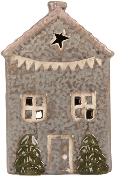 Clayre & Eef Waxinelichthouder Huis 10x8x15 cm Blauw Keramiek