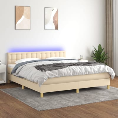 vidaXL - Boxspring - met - matras - en - LED - stof - crèmekleurig - 160x200 - cm