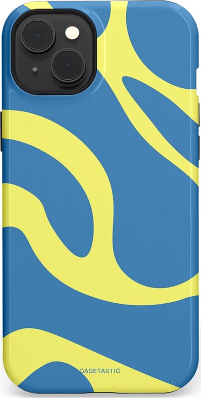 Casetastic hoesje geschikt voor Apple iPhone 15 Plus - MagSafe - Dubbellaagse bescherming - Blauwe Gele Zee Stranden - Fashion Case - Lavendel Goud Lichtblauw