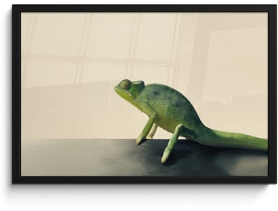 Poster in lijst - Fotolijst 60x40 cm - Posters - Kameleon - Groen - Minimalistisch - Posterlijst zwart - Decoratie - Wanddecoratie woonkamer - Muurdecoratie slaapkamer