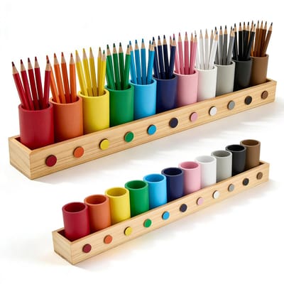 11-vakjes, kleurpotlodenhouder van massief hout, 46 x 5,8 x 8 cm, pennenbox & bureau-organizer van hout met kijkvenster, pennenhouder voor school, thuiskantoor en kinderkamer