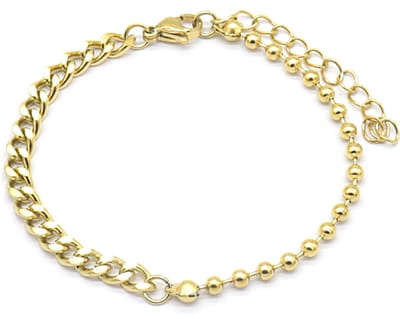 Duurzame Armband Dames - Schakel en balletjes - RVS - Verstelbaar 17-22 cm - Goud