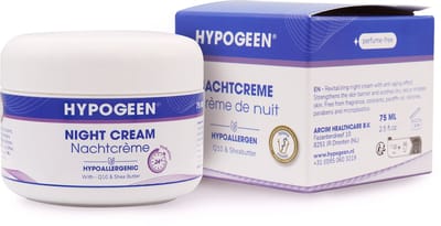 Hypogeen Nachtcrème 75ml – Hydraterende Crème met Hyaluronzuur, Squalaan & Q10 – Voor een Gladde en Stralende Huid – Vrij van Parabenen, Parfum en Siliconen – Hypoallergeen & pH-neutraal – Voor Gevoelige en Droge Huid