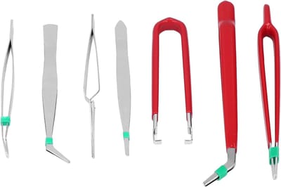 Pincet Set - Precisie Handgereedschap - Elektronica Reparatie - Antistatische Tips - 7 Stuks - Rood Zilver