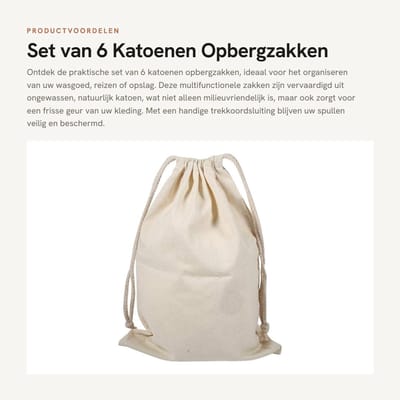 Dailygoods- Waszak Groot - Waszakken voor Wasgoed - Opbergtas - Opbergbak - Opbergzakken Kleding - Milieuvriendelijk Katoen - 30 x 40 cm - Opbergzak