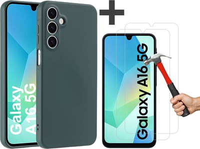 Hoesje geschikt voor Samsung Galaxy A16 (5G/4G) hoesje zacht siliconen met 2 Stuks gehard glas Screenprotectors- Arara backcover - Pine Groen