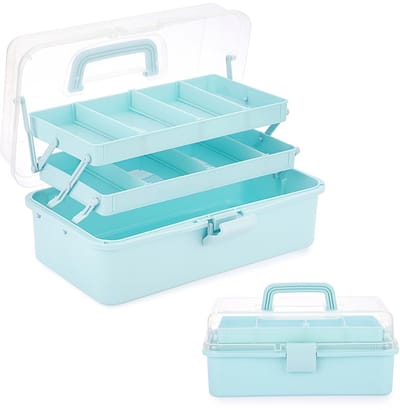 Dailygoods- Opbergdoos 3-Lagen - Multifunctionele Doos - Verstelbare Indeling - Cosmetica Box - Organizer met Deksel - Lichtblauw - Opbergbox
