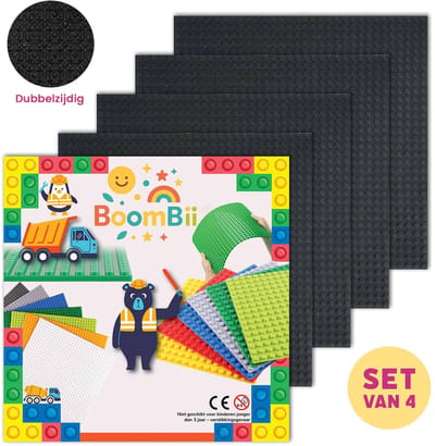 Dubbelzijdige bouwplaat zwart - LEGO geschikt - set van 4 bouwplaten