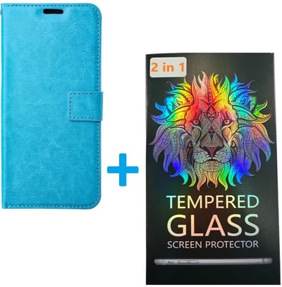 Portemonnee Book Case Hoesje + 2x Screenprotector Glas Geschikt voor: Samsung Galaxy A15 - Turquoise