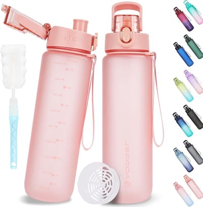 1 L Sportfles voor Koolzuurhoudend Water, BPA-vrij, Met Filter en Borstel, Lekvrij, Ideaal voor Fitness, Wandelen, Kamperen en Schoolgebruik