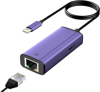 Ethernet Adapter - Netwerk Oplader - Stabiel Internet - 2-in-1 Functie - 50cm Koord - Wit