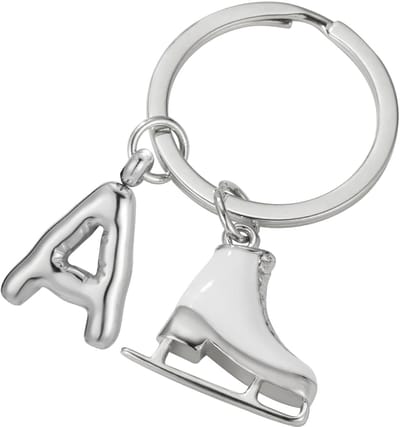 Schaatsen Sleutelhanger - IJsschaats Bedel - Tas Decoratie - Roestvrij Staal - Initiaal Ontwerp - Zilverkleurig
