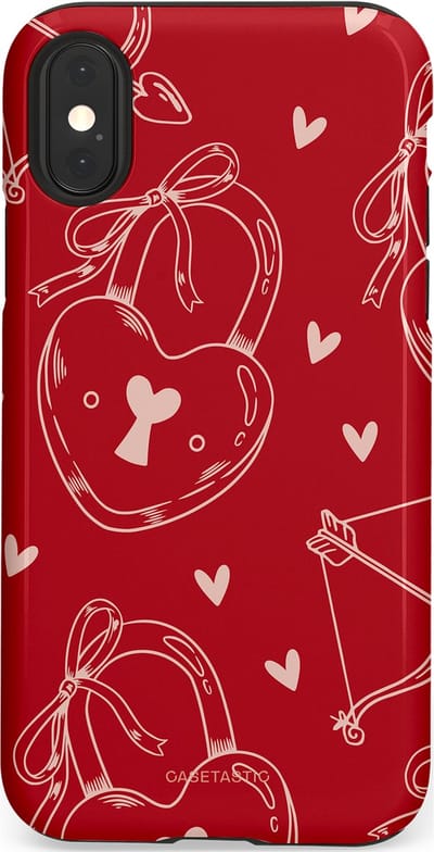 Casetastic Hoesje Geschikt voor Apple iPhone X/Xs - Stijlvolle Beschermende Duo-layer Case - Hartendief - Liefdes Slotjes - Valentijn - Valentine - Love - Rood Wit