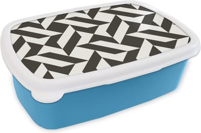 Broodtrommel Blauw - Lunchbox - Brooddoos - Zwart - Wit - Geometrische vormen - Patronen - 18x12x6 cm - Kinderen - Jongen