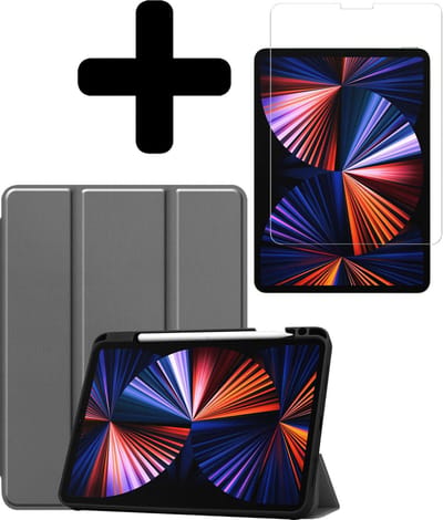 Hoes - Geschikt voor Apple iPad Pro (2021) - 11 inch - 3e generatie - Met Screenprotector - Trifold Bookcase - Hard Cover Case - Met Uitsparing Geschikt voor Apple Pencil - Hardcover Book - Tablet Hoesje - Grijs