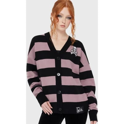 Killstar - Gothic Cardigan - Corpse Bride II - Crossbone Knit Cardigan - M tot 3XL - voor Vrouwen - zwart-lila