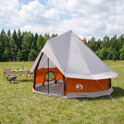 vidaXL - Tipi - Tent - 4-persoons - Grijs - en - Oranje - Polyester - en - Staal