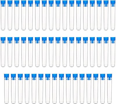 Dailygoods- Reageerbuisjes 50 Stuks - Kunststof - 16 x 100 mm - Transparant - Blauw - Goed Afdichtingsvermogen - Opslagbuisjes